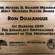 Order 614228 Review Image. MVP memorial award on a solid cherry plaque awarded to Ron Domangue.