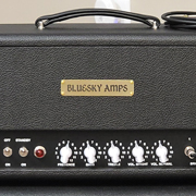 Order 781933 Review Image 2. Brass sign attached to the front of an amp. It reads Bluesky Amps.