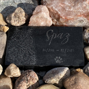 Order 818141 Review Image. Granite dog headstone for Spaz, featuring his picture.