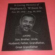 Order 850164 Review Image. Granite plaque memorial on table. Memorial for Hepburn G. Wilson, Sr.