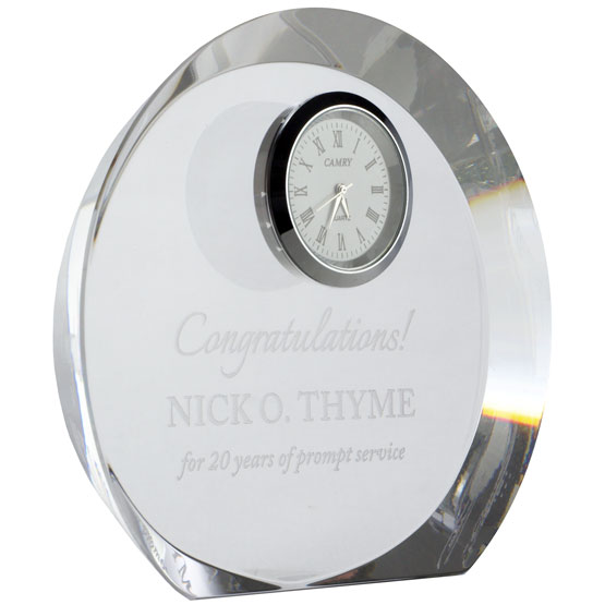 Personalized Desk Clock - Engraved Circle Crystal Glass Clock Questions & Answers