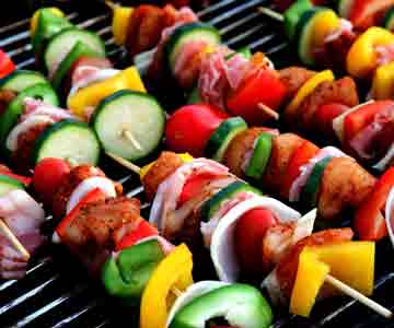 Barbecue skewers, also called kebabs, for outdoor fun.