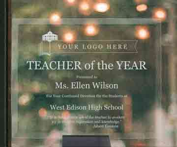 Teacher of the Year Ellen Wilson Custom Glass Plaque