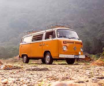 Volkswagen Type 2 Camper Van on rough road
