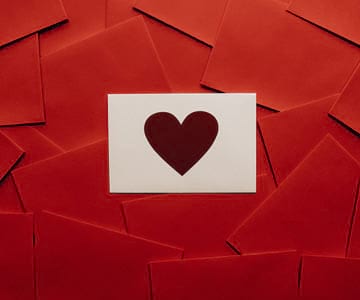 Valentine Card with red heart and red envelopes