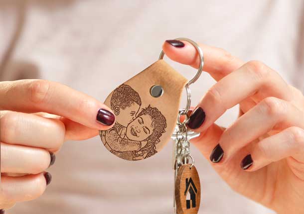 Custom Leather Keychain With Engraved Photograph.