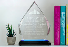 Custom Engraved Diamond Acrylic Award On Shelf With Books.