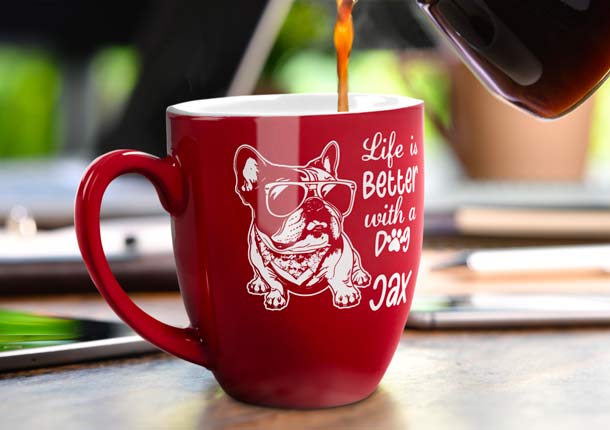 Custom Red Coffee Mug With Coffee Carafe. 