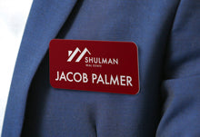 Custom Engraved Plastic Name Badge On Men's Blazer. 