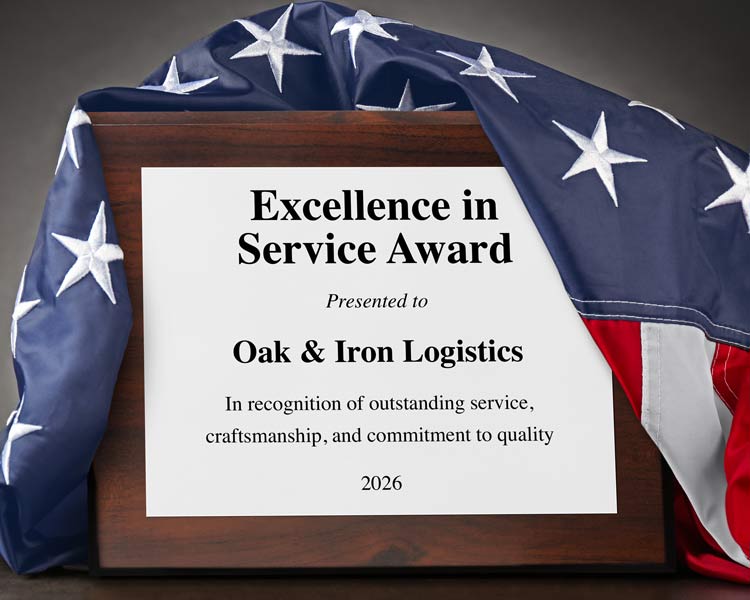 Custom Aluminum Plaque For Excellence in Service Award Draped in American Flag.