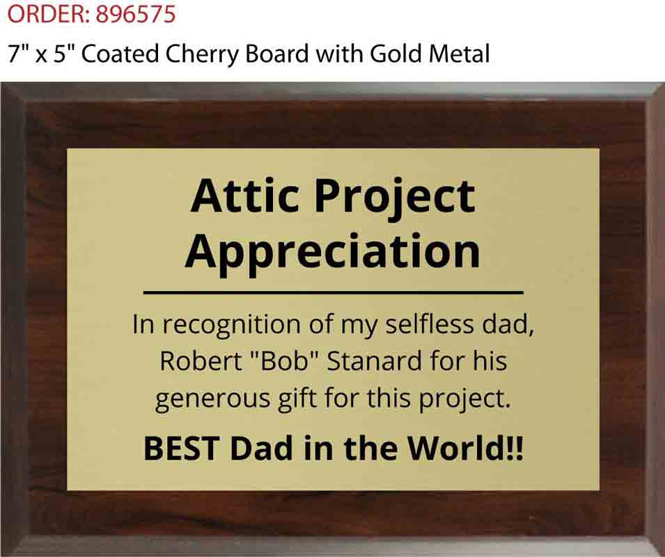 Customer Image Review for 5” x 7” Gold Aluminum Plaque