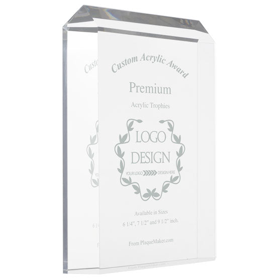 Freestanding Premium Acrylic Award With Clipped Corners And Faceted Edges And Engraved To Show Custom Options And Areas