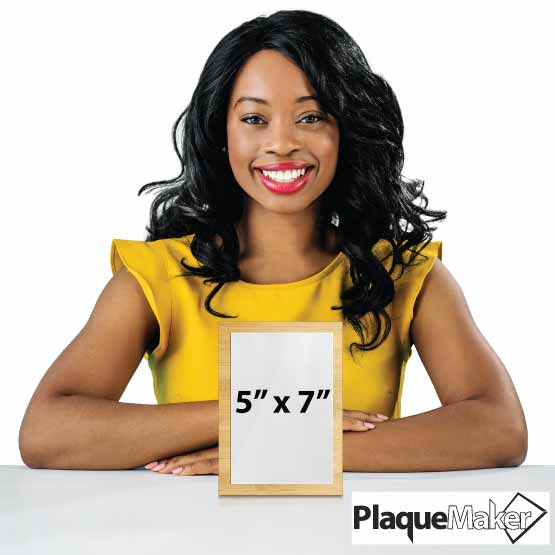 Customized Bamboo Trophy w/ an Aluminum plate with full color printing. Freestanding at 5” x 7”, available in Landscape or Portrait.