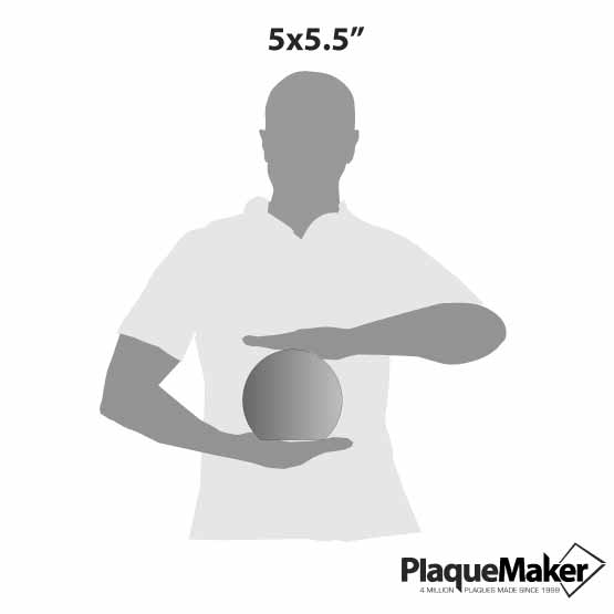 Size Guide With Blank Figure Holding Custom Circle Shaped Glass Award With Freestanding Design