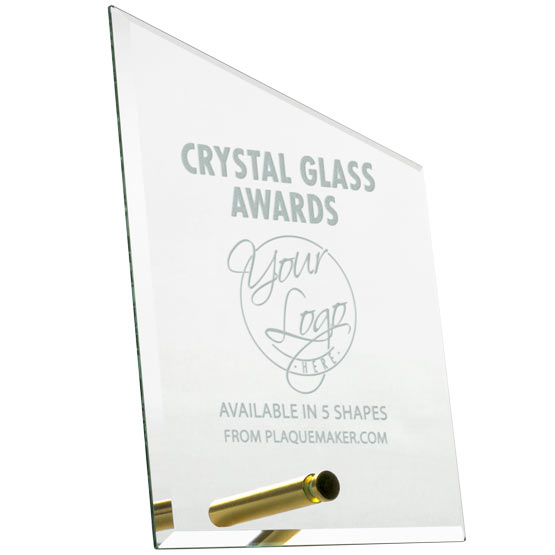 Custom Peak Shaped Economy Glass Award Showing Customizable Areas For Text And Artwork And Standing Via Gold Pin