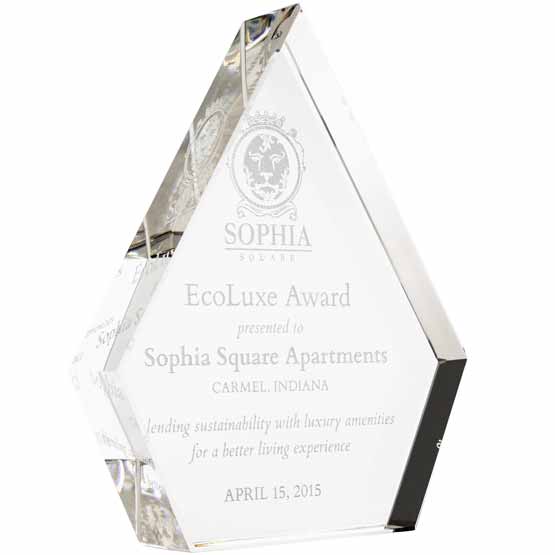 Custom Freestanding Pinnacle Shaped Award For Sustainable Job Performance With Logo And Name And Message