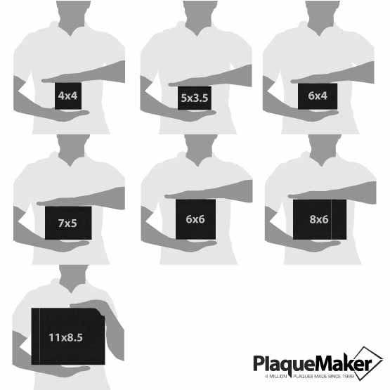 Size Guide With Blank Figures Holding Seven Different Sizes Of Custom Black Granite Award With Custom Cut Bamboo Base