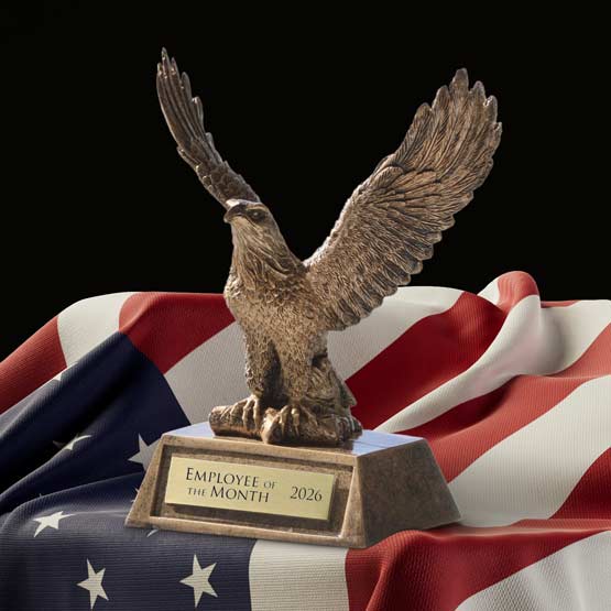 Custom Gold Eagle Trophy With Gold Aluminum Plate On American Flag
