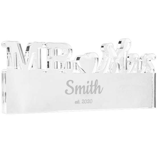 Custom Clear Acrylic Sign With Mister And Missus Cutout On Customizable Acrylic Rectangle With Name And Date