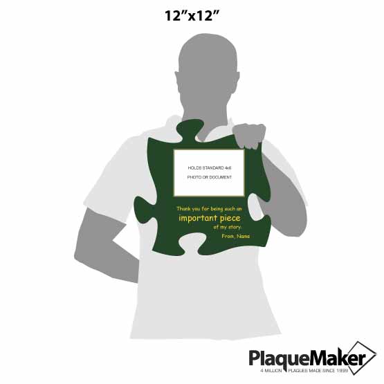 Size Guide With Blank Figure Holding Custom Green Acrylic Puzzle Piece Sign With Picture Frame And Teacher Thank You Message