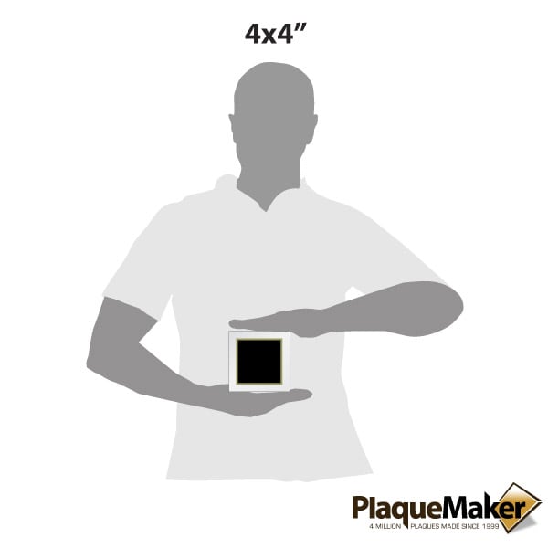 Size Guide With Blank Figure Holding Custom Clear Acrylic Paperweight With Customizable Black And Gold Center