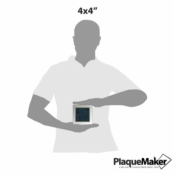 Size Guide With Blank Figure Holding Custom Clear Acrylic Paperweight With Customizable Blue And Gold Center