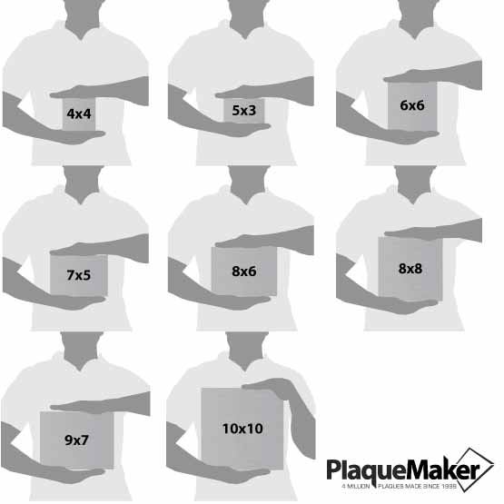 Size Guide With Blank Figures Holding Eight Different Sizes Of Custom Aluminum Metal Photo Print With Rectangle Shape