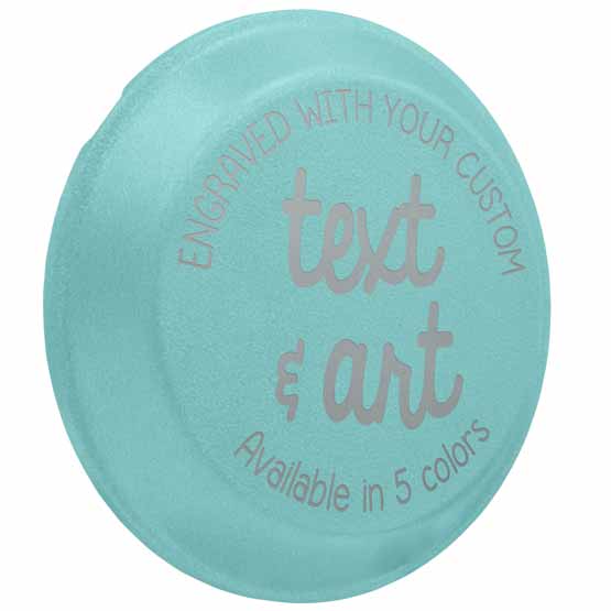 Custom Nine Inch Aluminum Pie Pan With Teal Lid Showing Customization Options For Text And Artwork Against White Background