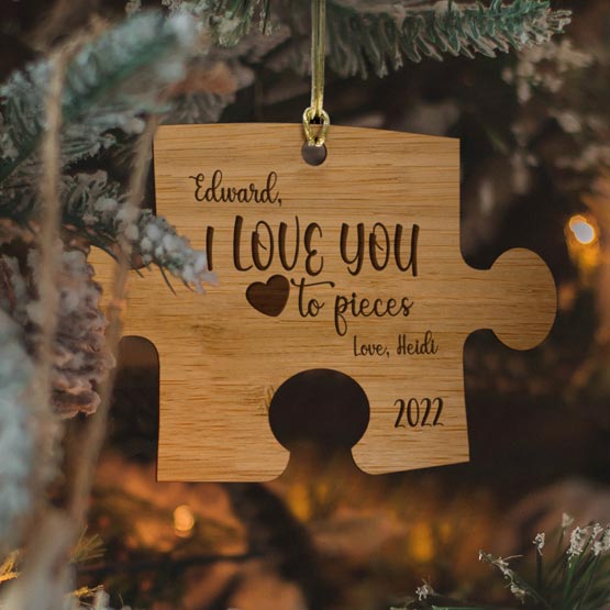 I Love You to Pieces Personalized Bamboo Ornament