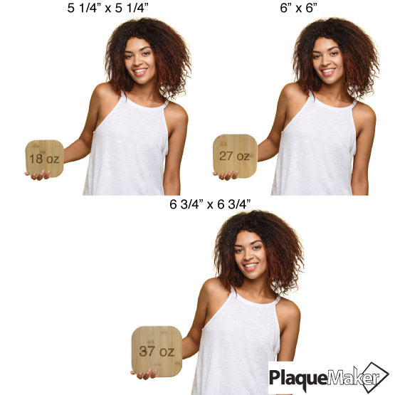 Size Guide With Happy Woman Holding Three Sizes Of Custom Square Glass Baking Dish With Bamboo Lid Showing Measurements