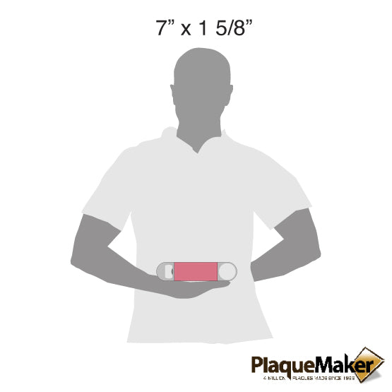 Size Guide With Blank Figure Holding Custom Stainless Steel And Pink Faux Leather Bottle Opener Against White Background