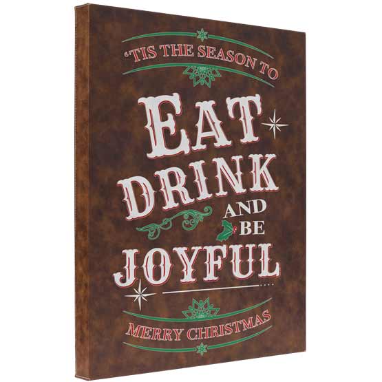 Festive Custom Rustic Faux Leather Canvas Engraved With Merry Christmas And Tis The Season To Eat Drink And Be Joyful