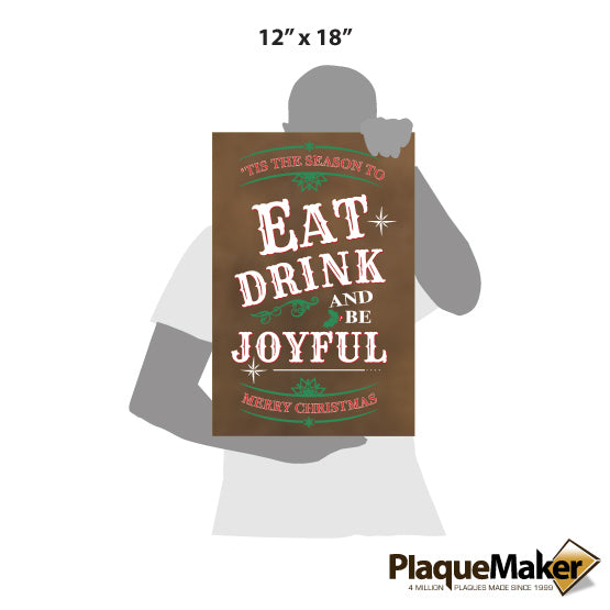 Size Guide With Blank Figure Holding Rustic Faux Leather Canvas Engraved With Festive Christmas Art And Message