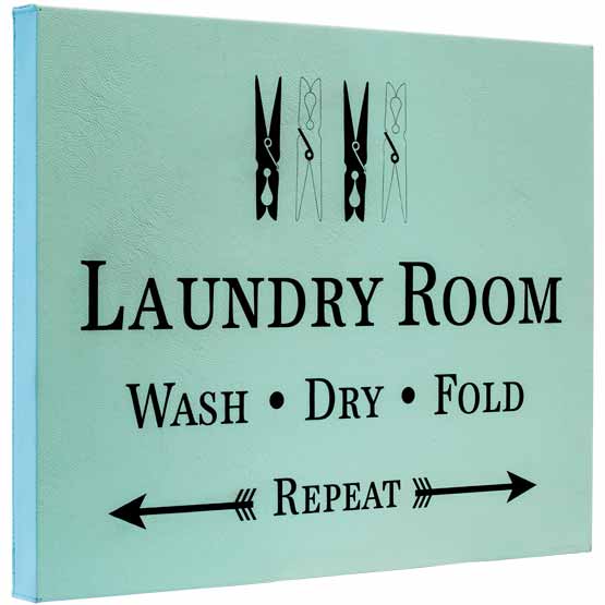 Custom Teal Faux Leather Wrapped Rectangle Canvas Laser Engraved With Clothespin Art And Laundry Room Text