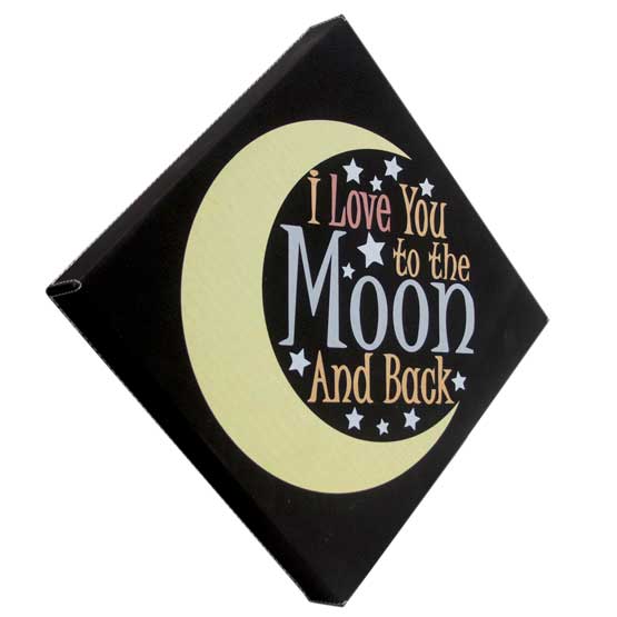Custom Black Faux Leather Wrapped Square Canvas With Full Color Moon Art And I Love You To The Moon And Back Text