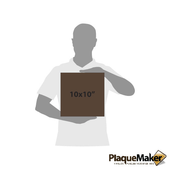 Size Guide With A Blank Figure Holding The Size Of Custom Dark Brown Faux Leather Wrapped Square Canvas
