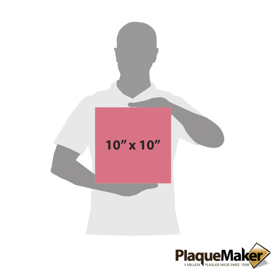 Size Guide With A Blank Figure Holding One Size Of A Custom Pink Faux Leather Wrapped Square Canvas Against White Background