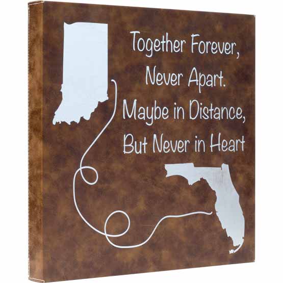 Rustic And Silver Faux Leather Wrapped Square Canvas Engraved With Together Forever Message And Connected States Art