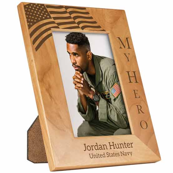 Red Alder Picture Frame With United States Soldier Photo And Engraved With Flag Art And My Hero And Name And Military Branch