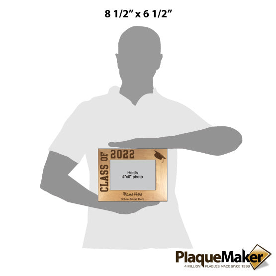 Size Guide With Blank Figure Holding Red Alder Picture Frame Engraved With Class Of 2022 And Hat Art And Customizable Area