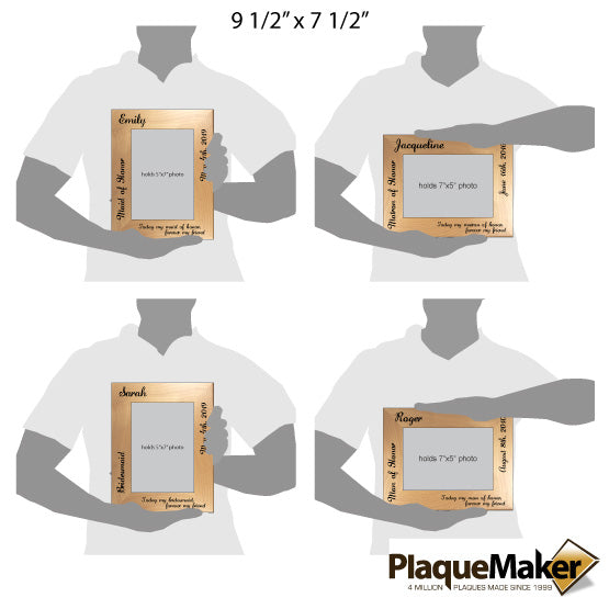Size Guide With Blank Figure Holding Four Options Of Custom Red Alder Picture Frames For Bridesmaid Titles