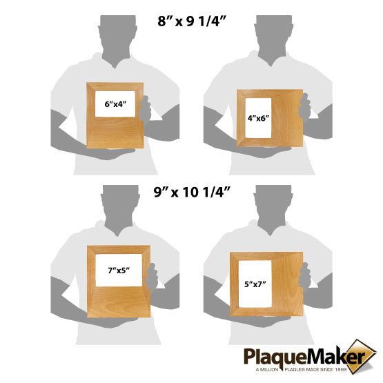 Size Guide With Blank Figures Holding Four Options Of Custom Red Alder Picture Frame In Portrait Or Landscape Layouts