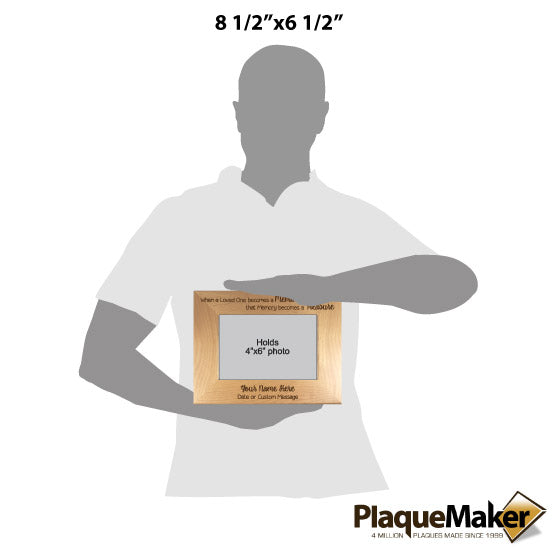 Size Guide With Blank Figure Holding Red Alder Picture Frame Engraved With Treasured Memory Message And Customizable Areas