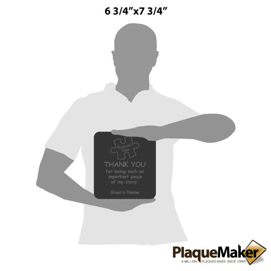 Size Guide With Blank Figure Holding Slate Sign With Wood Easel And Print Of Teacher Thank You Message And Puzzle Piece Art 