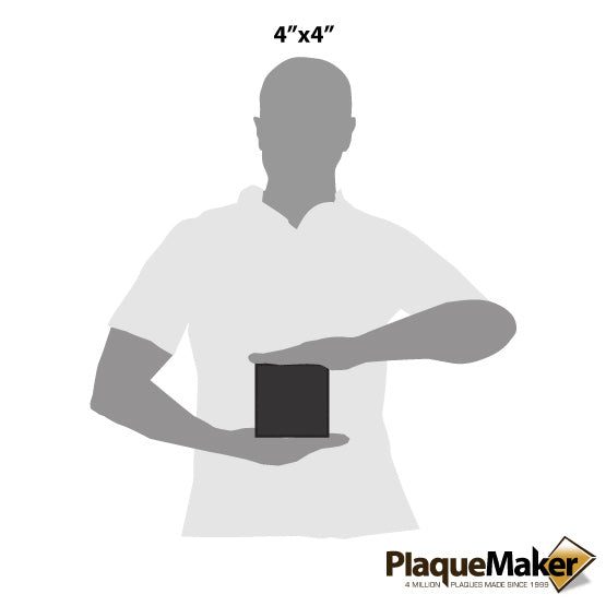 Size Guide With Blank Figure Holding Custom Slate Stone Square Coaster Between Hands Against A White Background