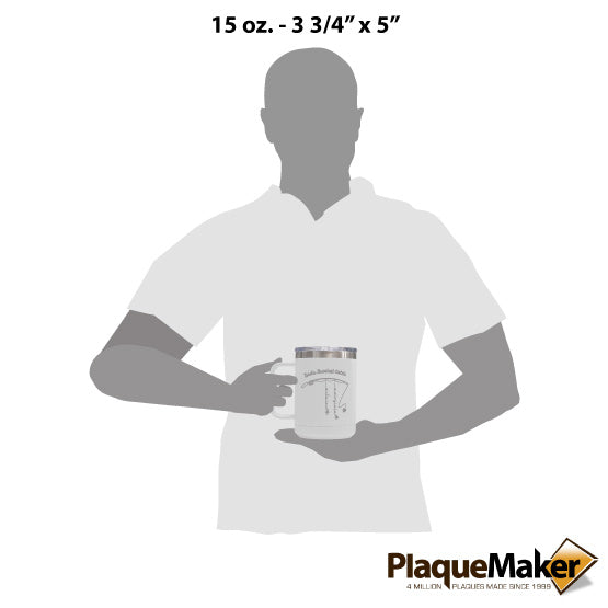 Size Guide With Blank Figure Holding White 15 Ounce Tumbler Mug Engraved With Daddy’s Greatest Catch And Fishing Rod Art