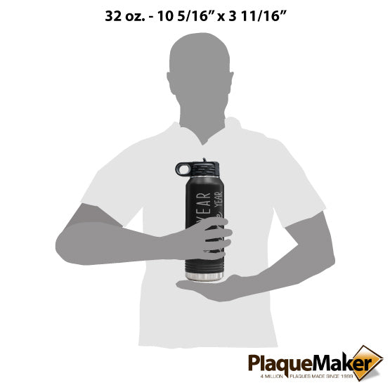 Size Guide With Blank Figure Holding Black 32 Ounce Water Bottle With Straw And Engraved With New Year New Me Text And Year