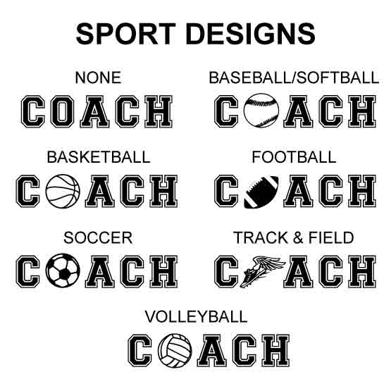 Sample Options Of Different Sport Designs Inside Coach Text For Blue Stainless Steel 32 Ounce Water Bottle With Straw