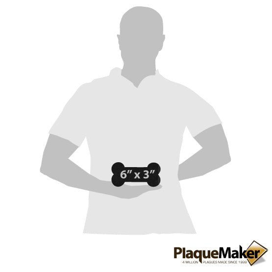 Size Guide With Blank Figure Holding Custom Bone Shaped Granite Dog Memorial Headstone Showing Measurements