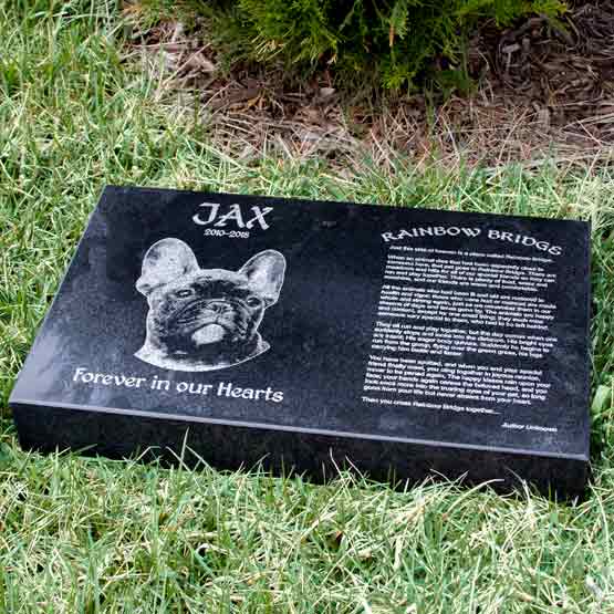 Custom Granite Headstone With Pet's Photograph And Rainbow Bridge Poem.